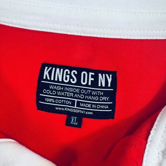 Kings of NY Rugby Polo Shirt Long Sleeve Red White Colorblock XL Mens Casual - Picture 3 of 6